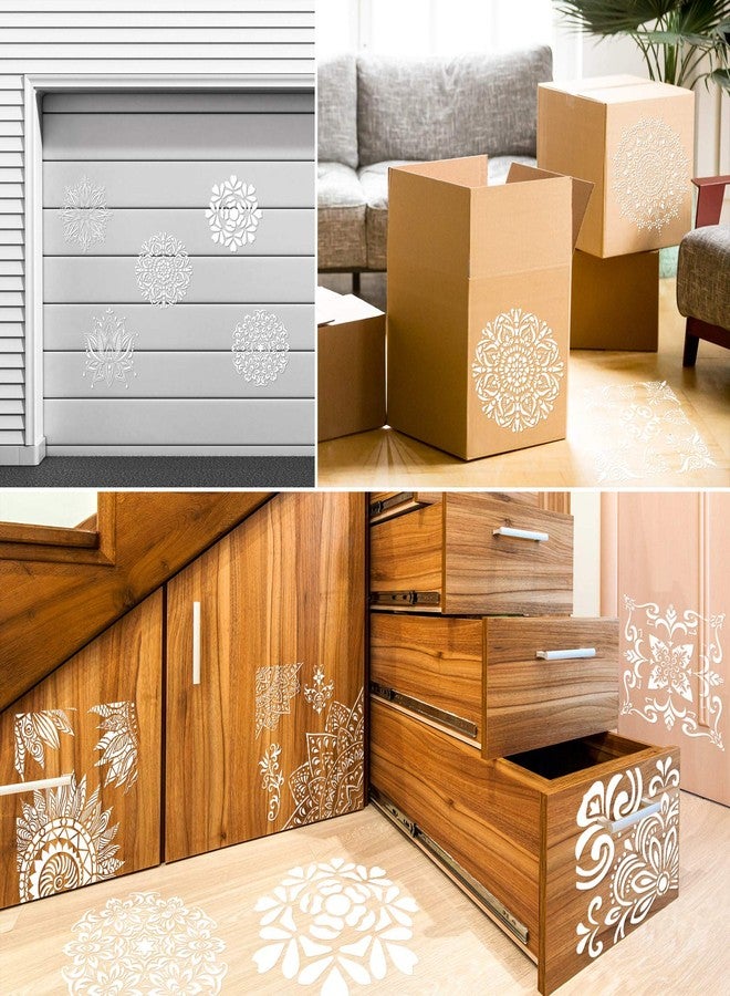 Zonon 12 Pieces 12 x 12 Inch Large Reusable Stencil Mandala Stencil Laser Cutting Painting Template for Floor Wall Tile Fabric Furniture Stencils Painting - Image 3